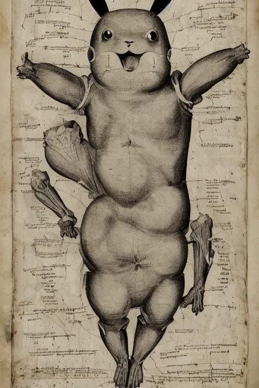 Image similar to 1 6 th century anatomical poster of pikachu, highly detailed, intricate, elegant, ultra realistic, ink,