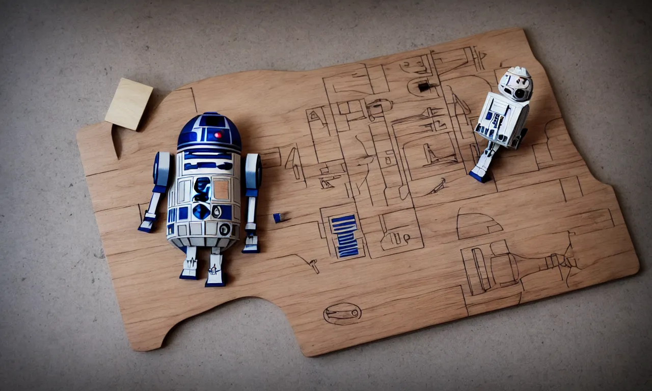 Prompt: wooden'r 2 d 2 ', wooden'x - wing ', wooden board, manuscript, chateau, nordic pastel colors, perfect lightning