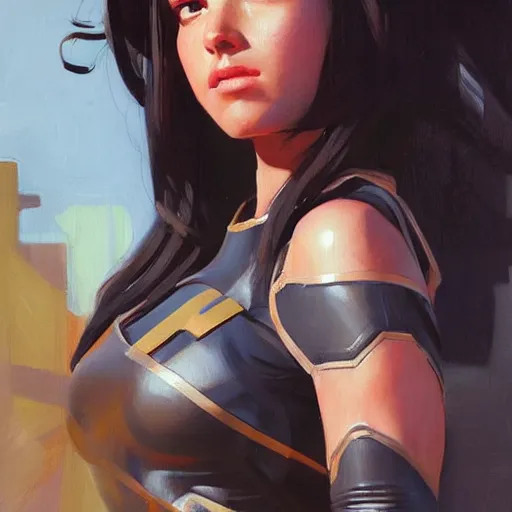 Image similar to greg manchess portrait painting of partially armored x - 2 3 laura kinney as overwatch character, medium shot, asymmetrical, profile picture, organic painting, sunny day, matte painting, bold shapes, hard edges, street art, trending on artstation, by huang guangjian and gil elvgren and sachin teng