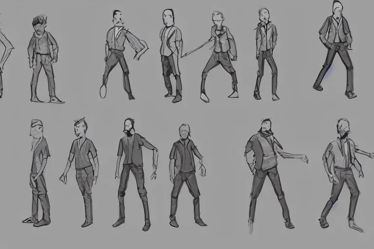 Prompt: walking animation frames of a man, video game concept art.