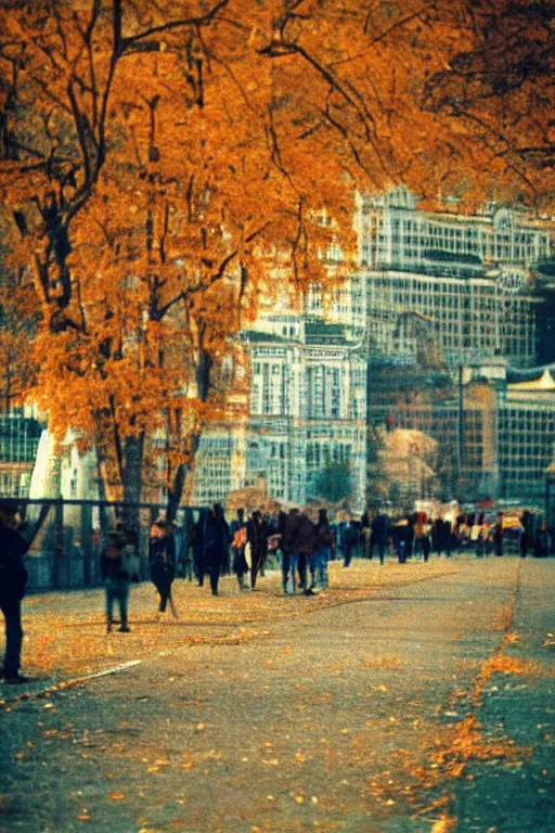 Prompt: a lomographic photo of moscow, autumn, cinestill, bokeh