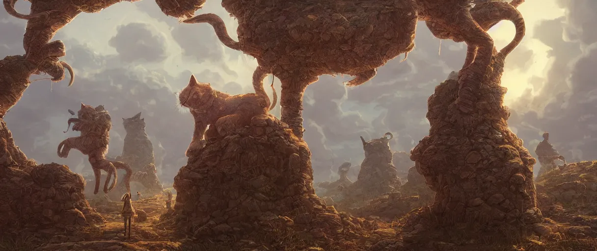 Image similar to A beautiful illustration of a civilization of anthropomorphic Feline warriors by Mike Winkelmann | Graphic Novel, Visual Novel, Colored Pencil, Comic Book:.3 | unreal engine:.5 | establishing shot