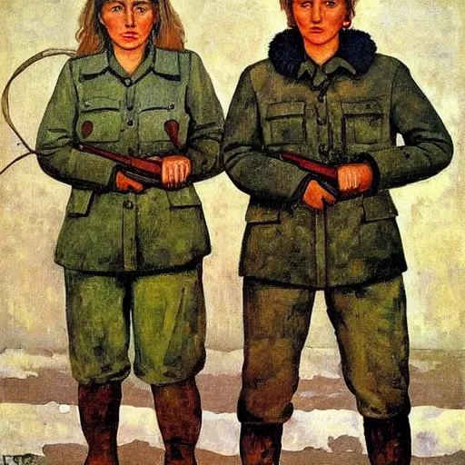 Image similar to soviet painting of female soviet partisan by isaak brodsky, walter womacka, czeslaw znamierowski, vladimir pchelin, kuzma petrov - vodkin, igor berezovsky