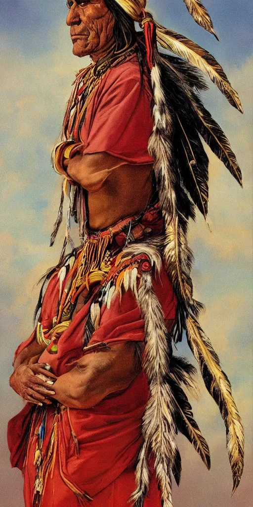 Prompt: of native american chief by p moebius
