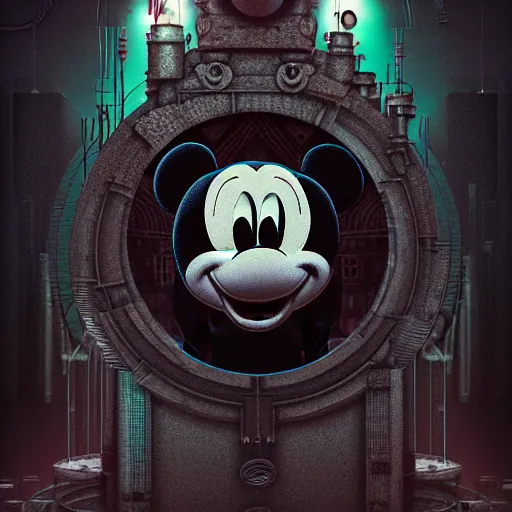 Image similar to chthonic monster Mickey mouse by Beeple and Giger