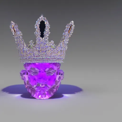 Image similar to precious gemstone that shaped like a face wearing a crown, 3 d render