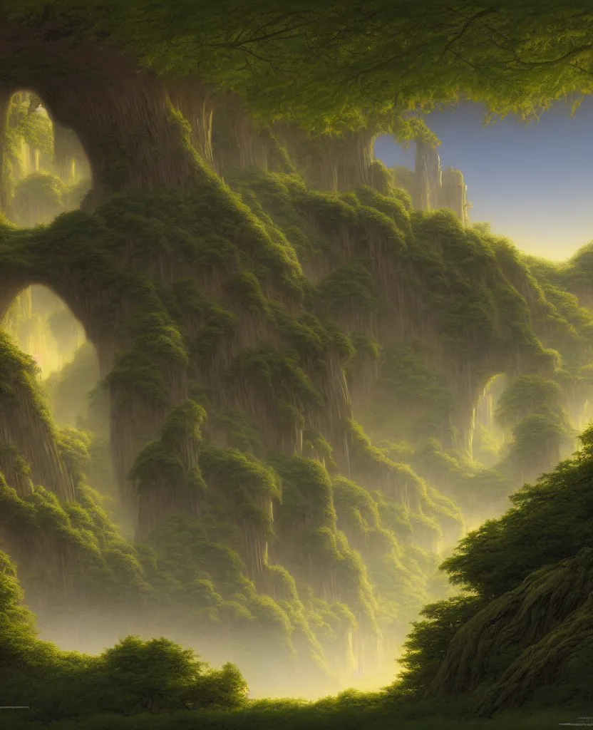 Image similar to reclaimed by nature by ralph mcquarrie, wallpaper, highly detailed, trending on artstation.