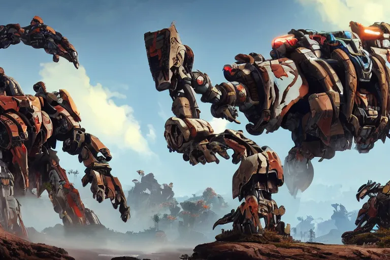 Image similar to scrapper machine mecha animal beast robot of horizon forbidden west horizon zero dawn bioluminiscence global illumination ray tracing hdr fanart arstation by sung choi and eric pfeiffer and gabriel garza and casper konefal