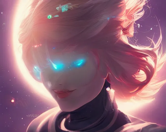 Image similar to young woman flying in space sharp focus, illustration, highly detailed, concept art, matte, trending on artstation, anime, art by artgerm and warren louw