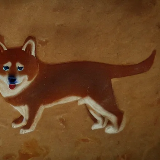 Image similar to ancient cave painting of a shiba inu