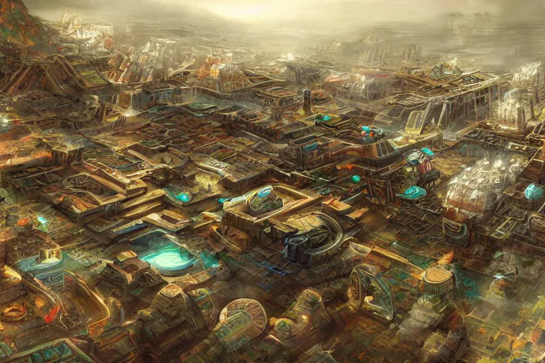 Image similar to A futuristic Inca city, ancient technology, very detailed, concept art, trending on art station