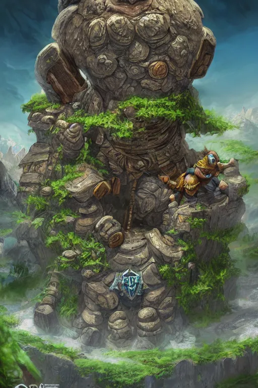 Image similar to zelda fantasy art giant golem troll wood rock greeble gemstone, global illumination ray tracing hdr fanart arstation by sung choi and eric pfeiffer and gabriel garza and casper konefal