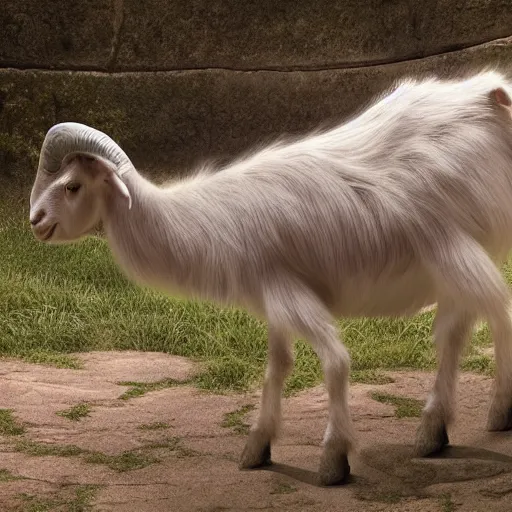 Prompt: A realistic photo of a mixture of Human and Goat, hyper-realistic, 8K HDR.