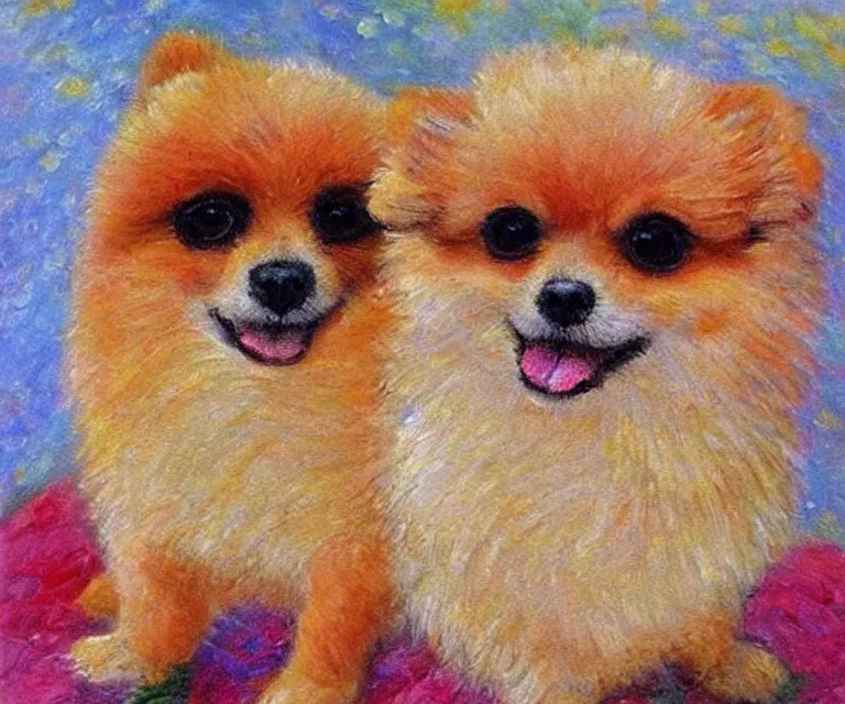 Image similar to pomeranian, cute, monet, oil painting