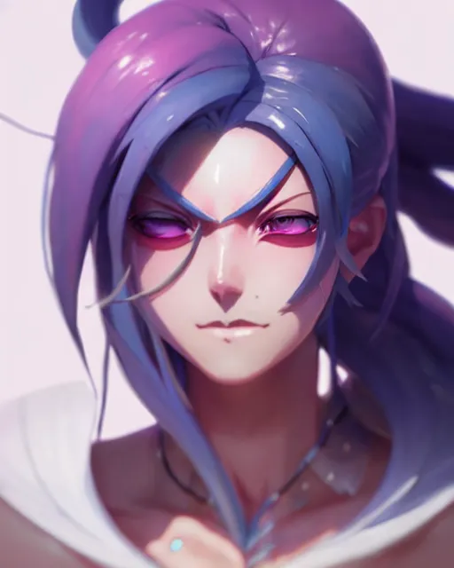 Image similar to jinx from league of legends, detailed perfect face, exquisite details, fire magic, mid view, design on a white background, by studio muti, greg rutkowski makoto shinkai takashi takeuch studio ghibli