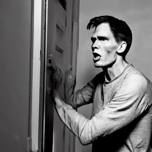 Image similar to Live Action Still of Jerma in Psycho (film), real life, hyperrealistic, ultra realistic, realistic, highly detailed, epic, HD quality, 8k resolution, body and headshot, film still