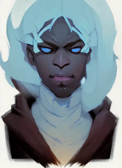 Image similar to ( ( ( ( ( portrait of male drow from dungeons and dragons. ) ) ) ) ) by atey ghailan, by greg rutkowski, by greg tocchini, by james gilleard, by joe fenton, by kaethe butcher, dynamic lighting, gradient light blue, brown, blonde cream and white color scheme, grunge aesthetic