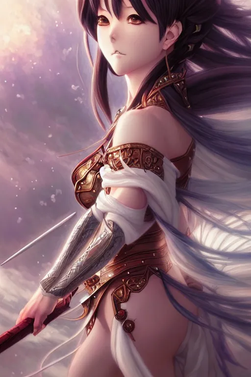 Image similar to beautiful anime princess warrior scenery wallpaper aesthetic, magical, cinematic, powerful, super detailed and intricate, elegant, hyper realistic, by artgerm, by kyoung hwan kim, by ralph mcquarrie, yoshiyuki tomino