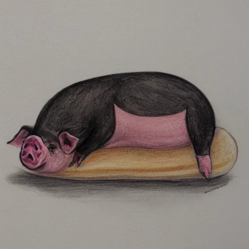 Image similar to pig laying in between two buns, sketch