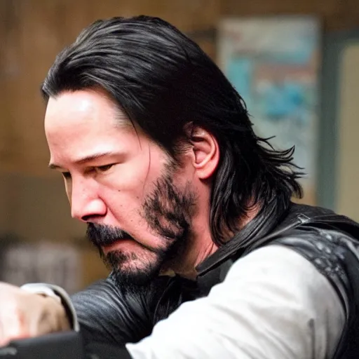 Image similar to Keanu Reeves in Sons of anarchy very detail4K quality super realistic