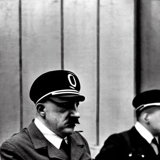 Image similar to adolf hitler in nuremberg trials, canon 3 5 mm photography