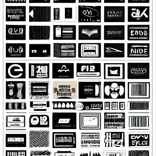 Image similar to black on white graphic design sticker sheet in style of david rudnick, eric hu, guccimaze, acid, y 2 k, 4 k sharpening,