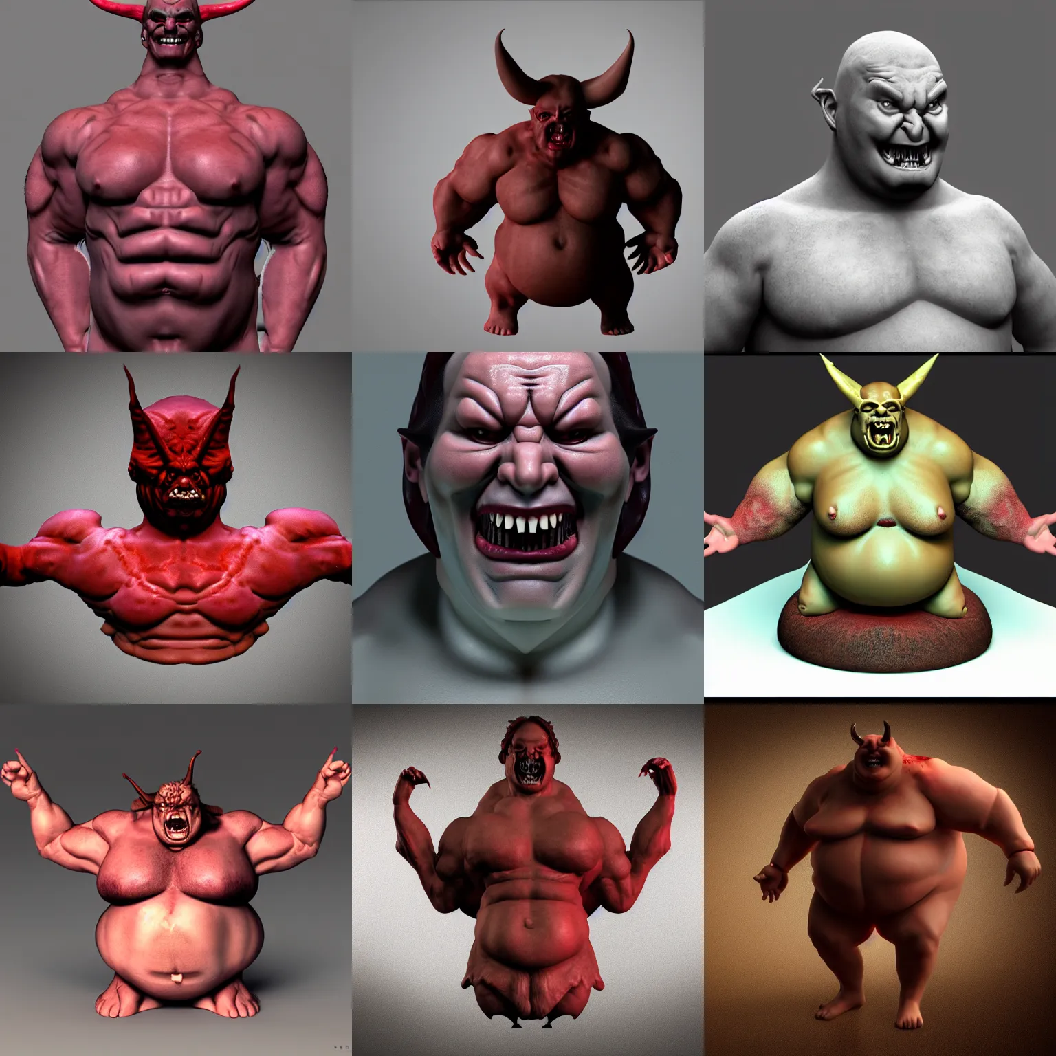 Prompt: fat ripped satan, vray, 5 5 mm