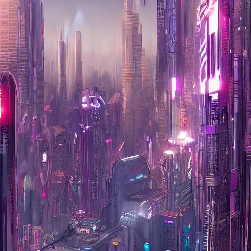 Image similar to a cyberpunk city, digital painting by moebius