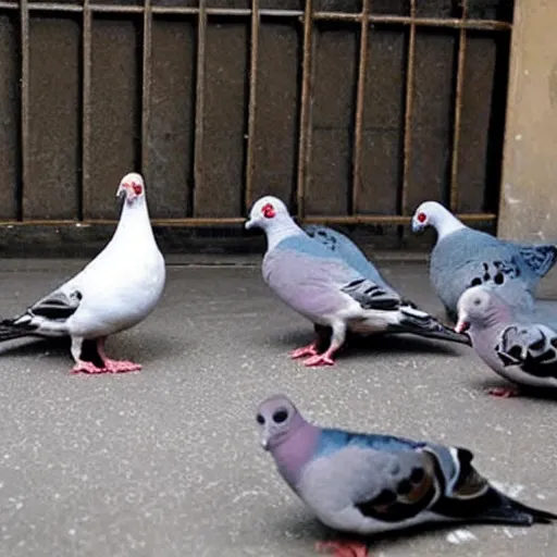 Image similar to pigeons from mexican cartel vs cat police