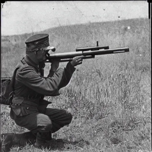 Image similar to old wartime photograph of shaggy holding a lewis gun, 1 9 1 7