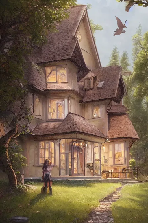 Prompt: happy cottagecore Ariana Grande with her happy family home, countryside villa, intricate, fancy, highly detailed, digital painting, artstation, concept art, smooth, sharp, focus, illustration, art by artgerm and greg rutkowski