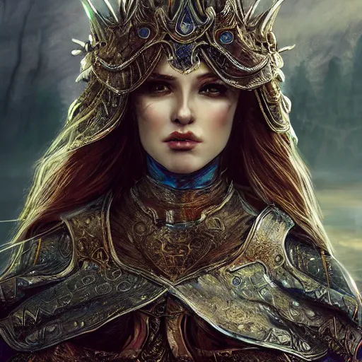 Prompt: a beautiful woman knight, detailed armor, epic fantasy art, mystical, mystic atmosphere, mythology, photo realistic, high detail, ultra realistic, hyper realistic, high definiton, 4 k uhd,