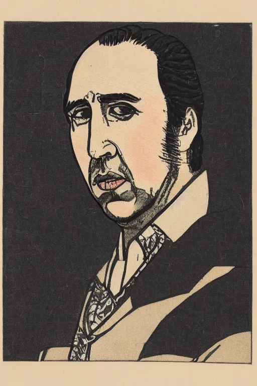 Prompt: Portrait of Nicholas Cage, Japanese woodblock print