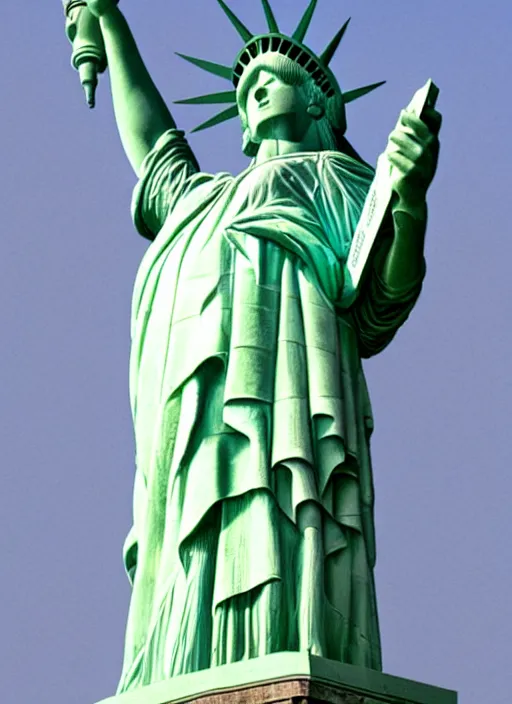 Image similar to the statue of liberty has shrek face