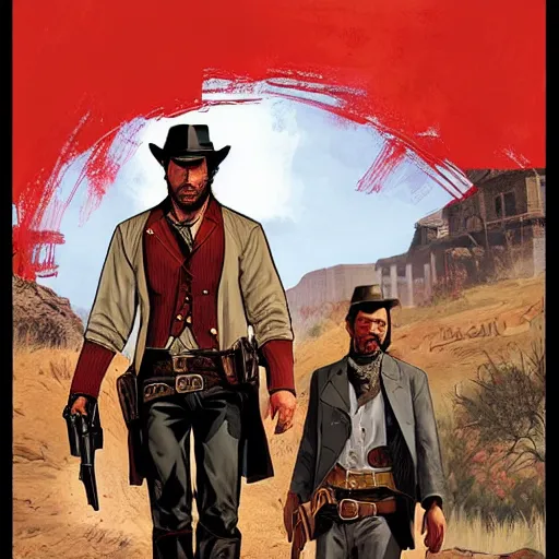 Prompt: Bright, colorful, realistic Red Dead Redemption comic book by Alex Ross cover art