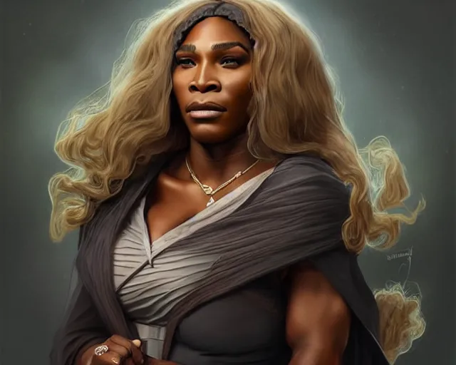 mindblowing, serena williams as a female wizard, black wizard hat, robes,  deep focus, d & d, fantasy, intricate, elegant!!, beautiful, highly  detailed, digital painting, artstation, concept art, matte, sharp,  illustration, hearthstone, art