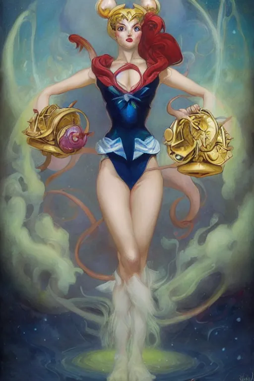 Image similar to Sailor Moon by Peter Mohrbacher in the style of Gaston Bussière, Art Nouveau