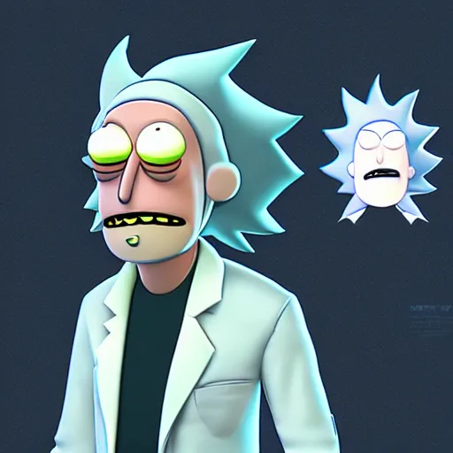 Image similar to A portrait of Rick Sanches from Rick and Morty wearing a lab coat, digital art, trending on artstation and unreal engine