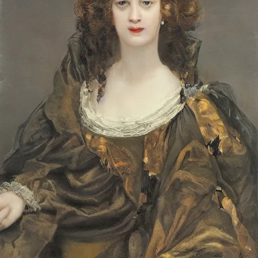 Image similar to A portrait of a stern and large beautiful woman, oil painting, majestic, detailed, high resolution