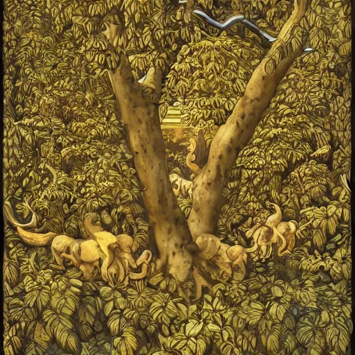 Prompt: a beautiful forest made of ivory and gold, highly intricate, digital art, very detailed, in the style of pontormo