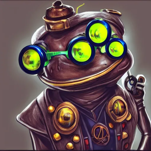 Prompt: a profile picture of a frog with steampunk googles, by ROSS tran, 4k