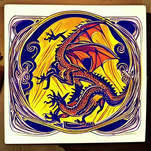 Image similar to “fire breathing dragon, Art Nouveau”