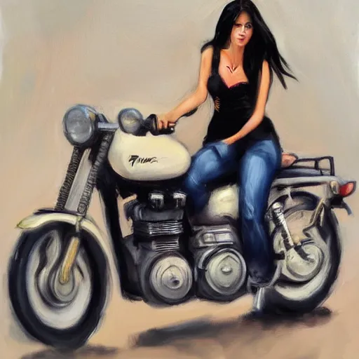 Image similar to a beautiful brunete girl in a moto, in the style of thomas saliot