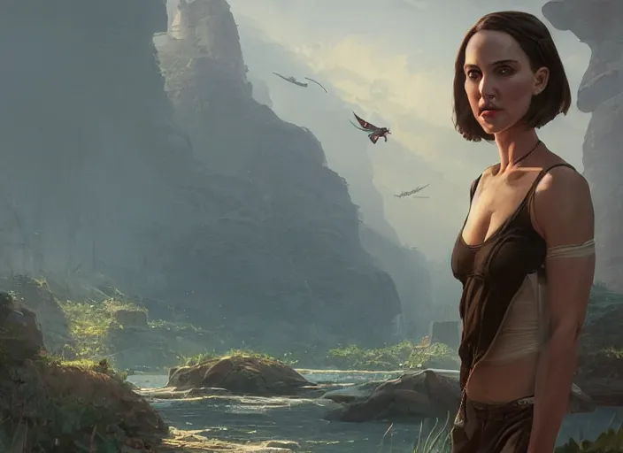 Image similar to highly detailed vanishing - point of natalie portman, in gta v, stephen bliss, unreal engine, fantasy art by greg rutkowski, loish, rhads, ferdinand knab, makoto shinkai and lois van baarle, ilya kuvshinov, rossdraws, tom bagshaw, global illumination, radiant light, detailed and intricate environment