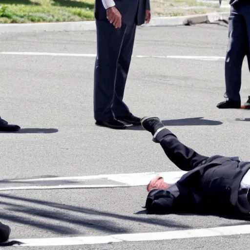 Prompt: joe biden on the ground after falling of a bike