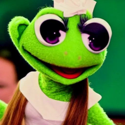 Prompt: ariana grande as a kermit from muppet's