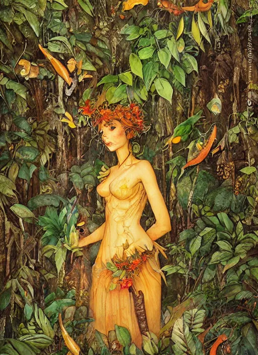 Image similar to lush mango forest fairy foliage painting carved in amber by chiara bautista and norman rockwell and greg rutkowski weta studio