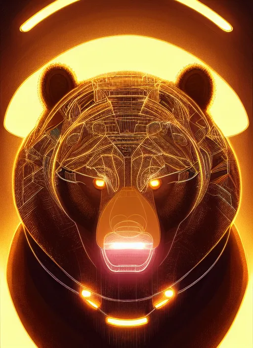 Image similar to symmetry!! portrait of cyborg bear, glowing lights!! intricate, elegant, highly detailed, digital painting, artstation, concept art, smooth, sharp focus, illustration, art by artgerm and greg rutkowski and alphonse mucha