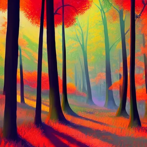 Image similar to A forest in the art style of Alena Aenami, Marcel Marcel and Metzinger