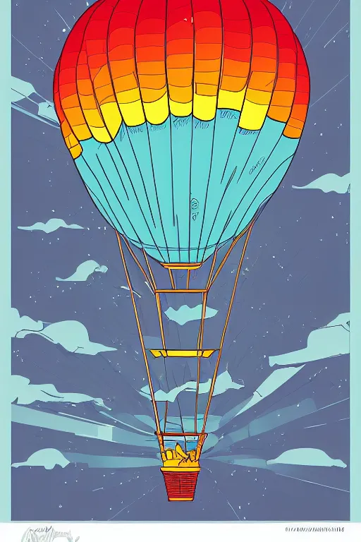 Image similar to sunrise mountain water hot air balloon illustration vector digital art by amiyakinyu trending on artstation